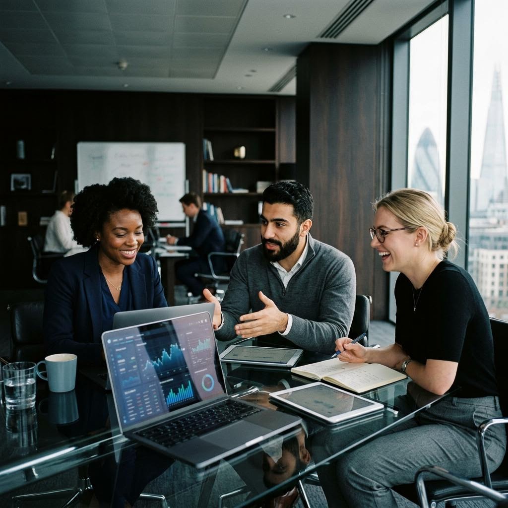 Analystenteam der Uldebrasco Plattform im Büro